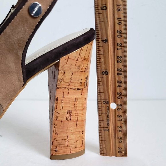 New CALVIN KLEIN Gracie Leather Striped Platform Peep Toe Heels Sandals - Picture 9 of 12